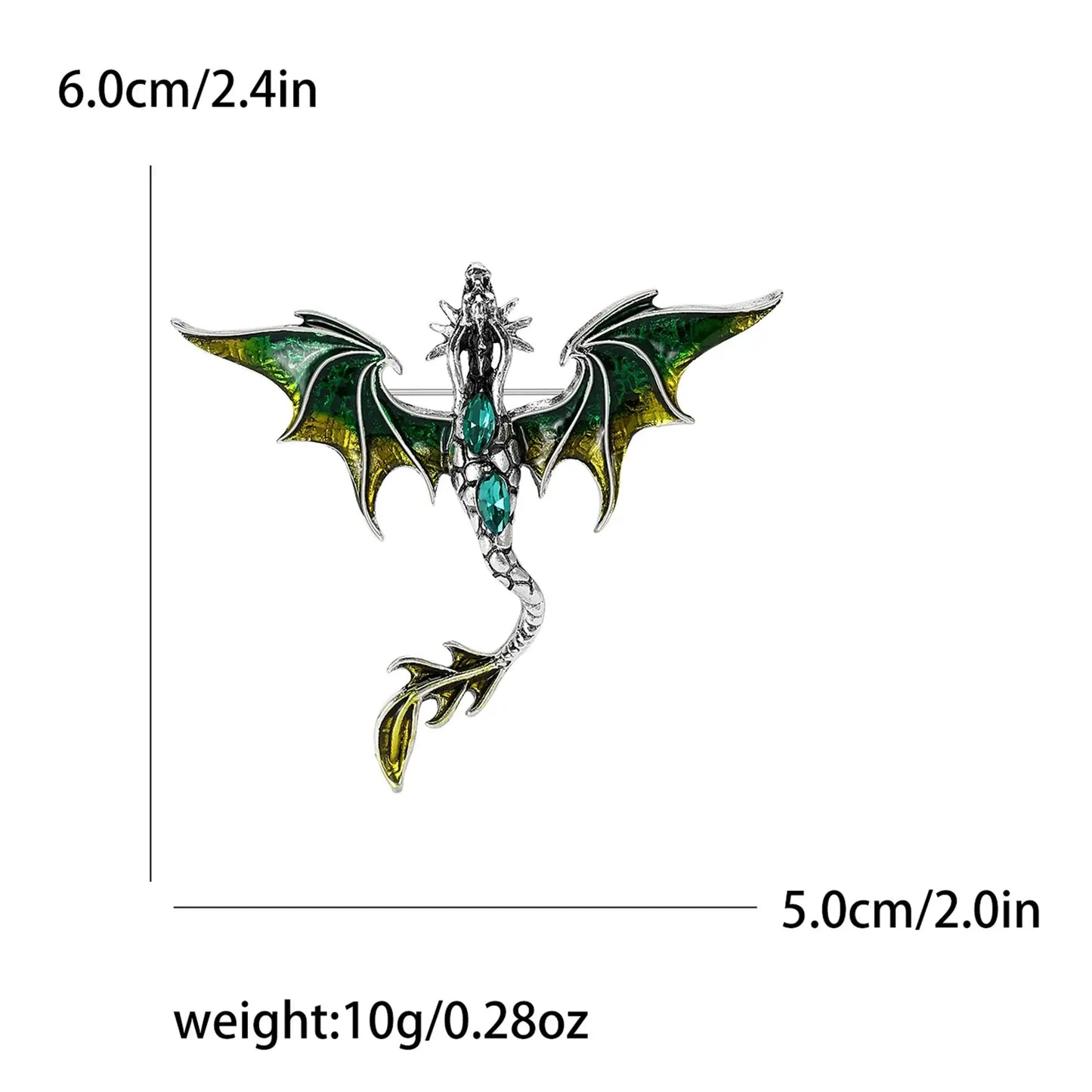 Enamel Dragon Pins for Women Rhinestone Brooch Jewelry Green4399