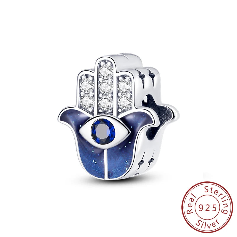 925 Sterling Silver Charms Pendant Set for Bracelets Angel Devil's Eye Fatima's Hand Cross Women's Jewelry Gift KTC043