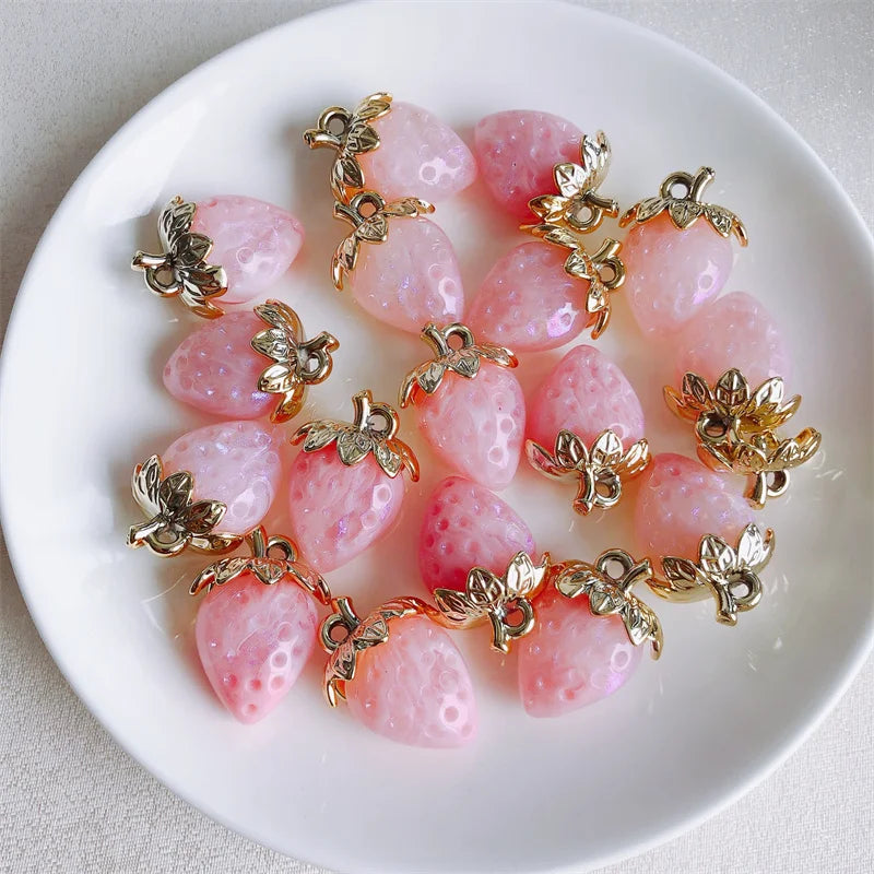 Vibrant 3D Strawberry Resin Charms Set for DIY Jewelry Making