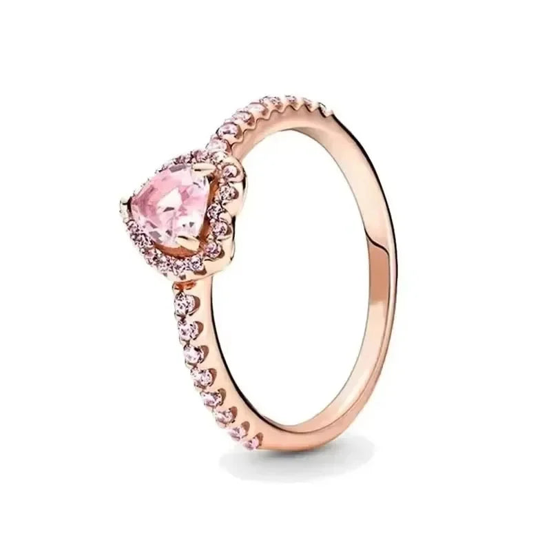 Elegant 925 Sterling Silver Rose Gold Zircon Crown Ring for Women WHITE