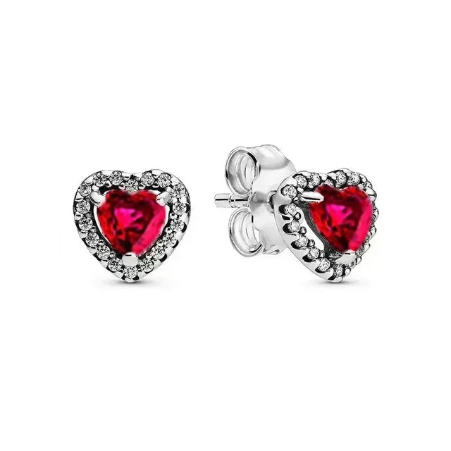 New 925 Silver Heart-Shaped Earrings with Purple Pink and Green Zircon for Exquisite Jewelry Gifts for Women