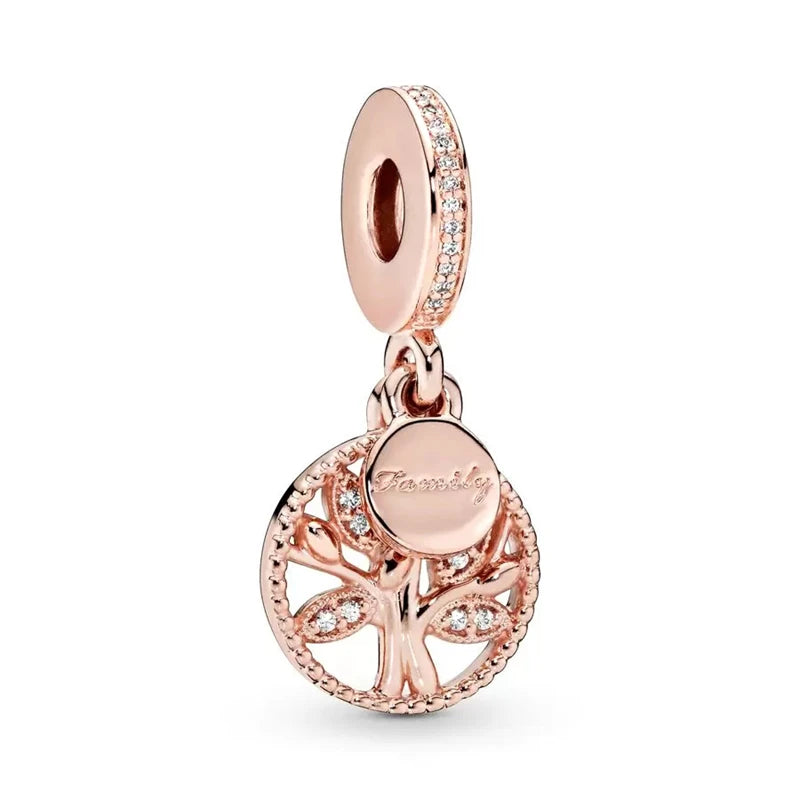 Sparkling Rose Gold Family Tree & Flower Charm Bead for European Silver Bracelet YY0274