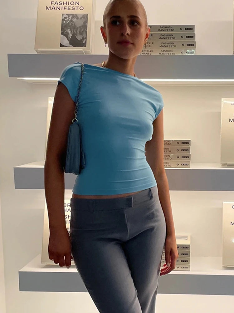 Backless Multiway Short Sleeve Cropped Slim Summer Top