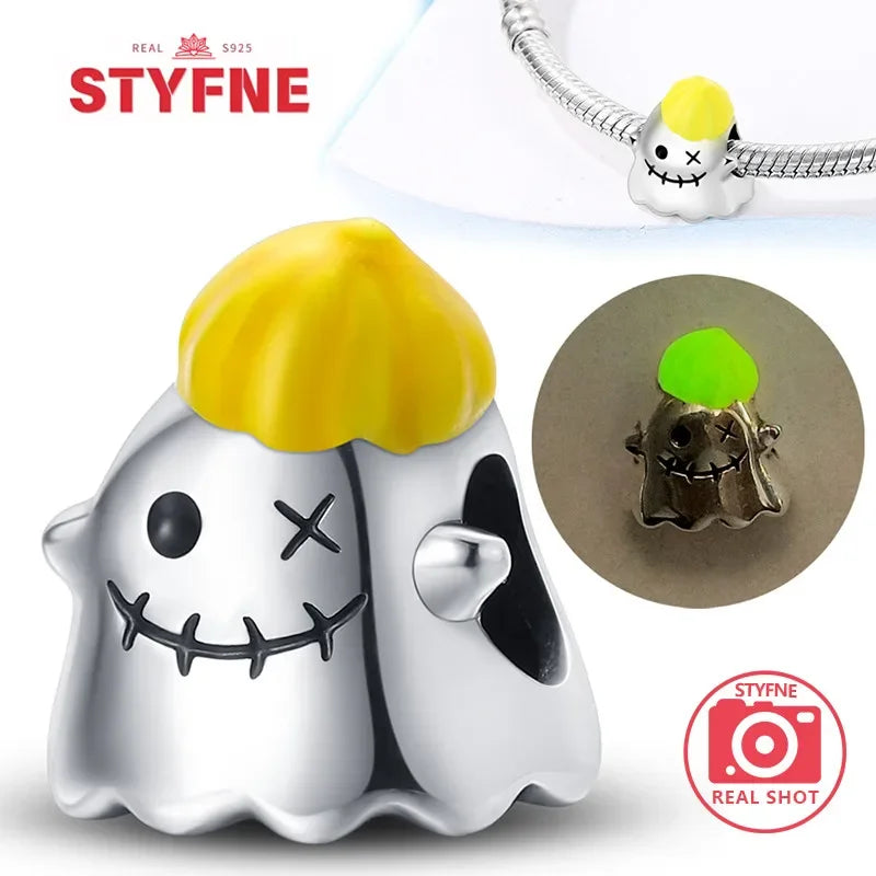 S925 Silver Luminous Zombie Skeleton Charm Bead Dangle