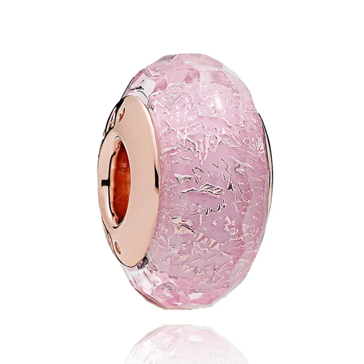 925 Sterling Silver Cosmic Rainbow Murano Glass Beads with Flower and Leaf Charms for DIY Women Jewelry