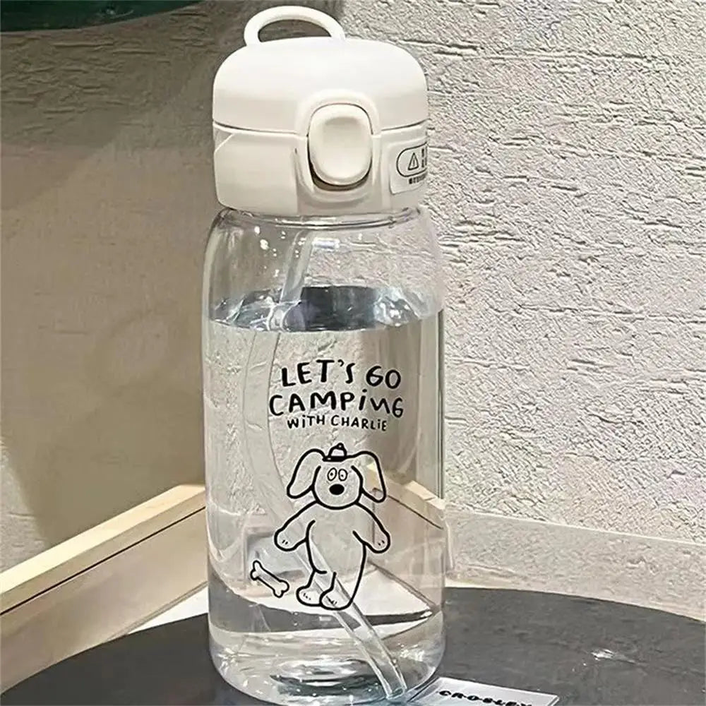Large Portable Cartoon Straw Water Bottle Drop Resistant