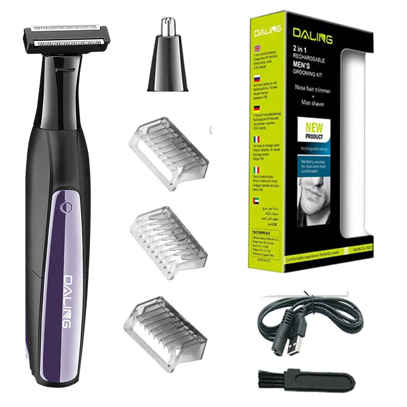2in1 Rechargeable Electric Grooming Kit for Men with Beard Trimmer and Wet Dry Shaver
