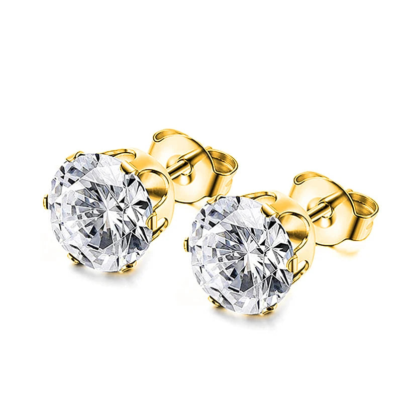 Hypoallergenic 316L Stainless Steel Square Round CZ Stud Earrings Set for Sensitive Ears Unisex 3-8MM