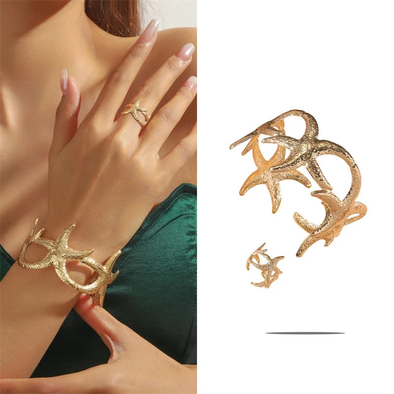 Vintage Metal Starfish Charm Bracelets for Women Beach Party Accessories
