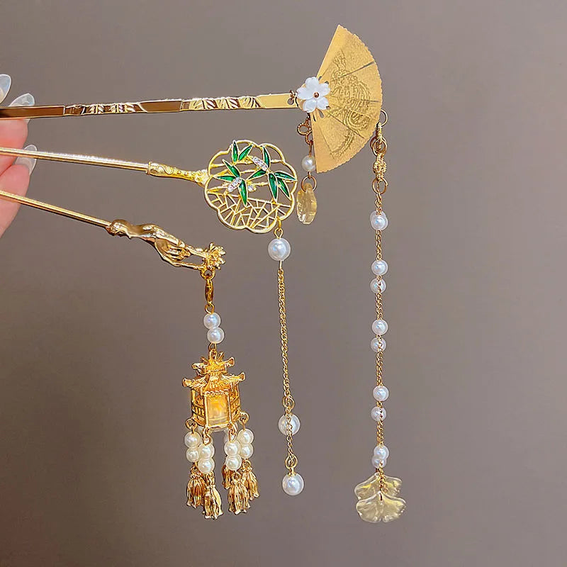 Chinese Style Tassel Hair Clip for Women with Handmade Floral Design