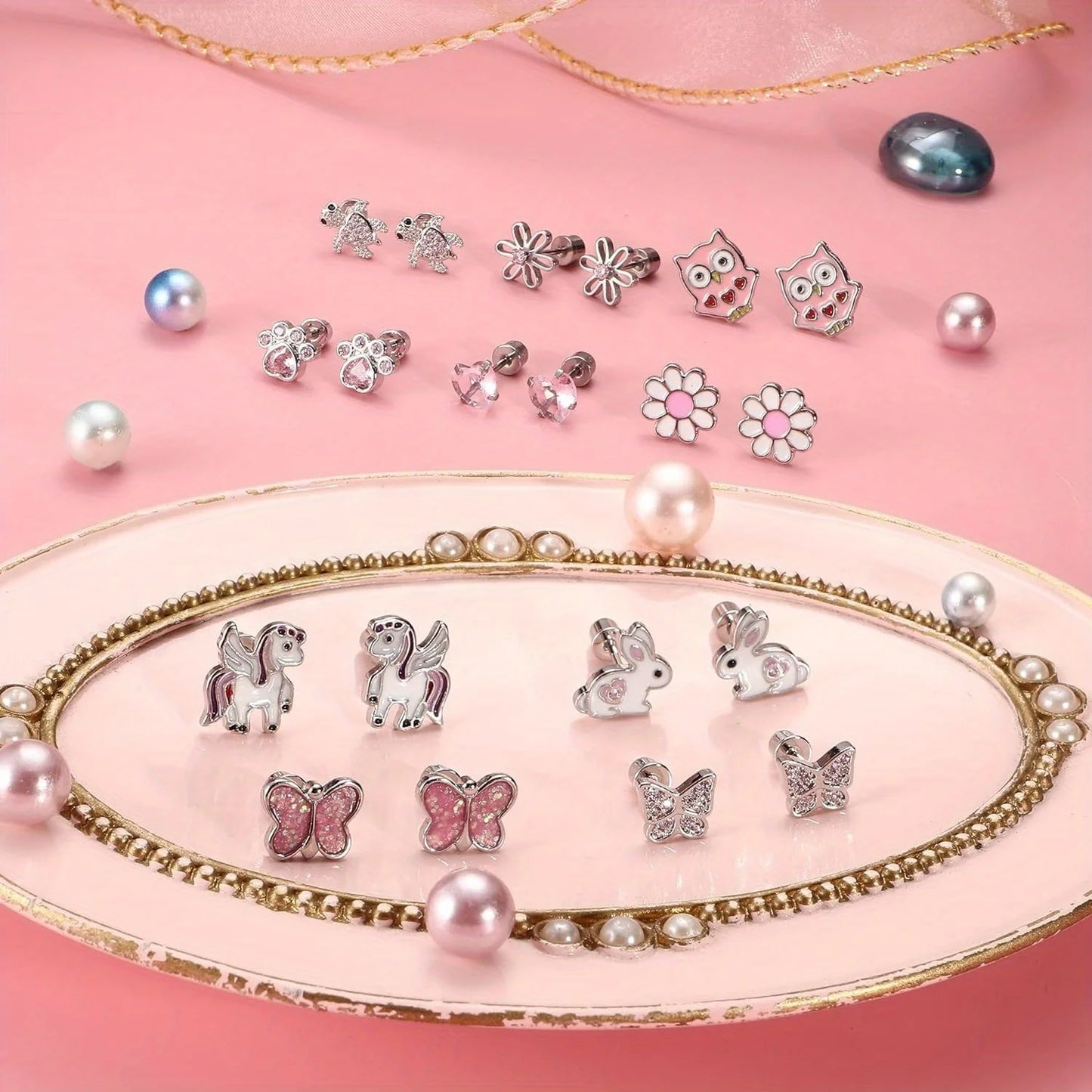 Bobisty Rainbow CZ Stud Earrings for Women Stainless Steel Hypoallergenic Screwback