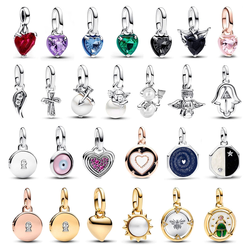 Elegant 925 Sterling Silver Pearl Heart Key Pendant for Bracelets and Necklaces
