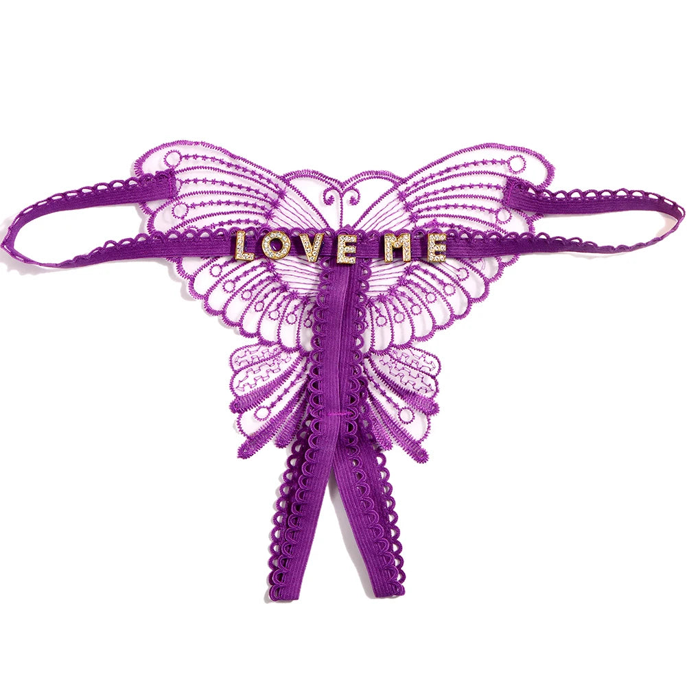 Personalized Butterfly Name Thong Set - Sexy Transparent G-String Lingerie for Women