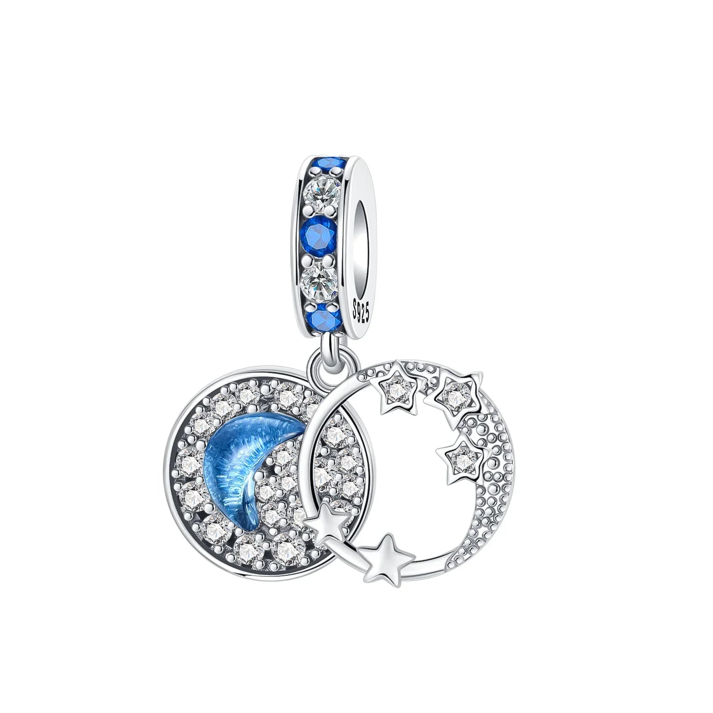 925 Sterling Silver Charms Set Moon Stars Sun Flower Heart Zircon Beads for DIY Jewelry and Gifts