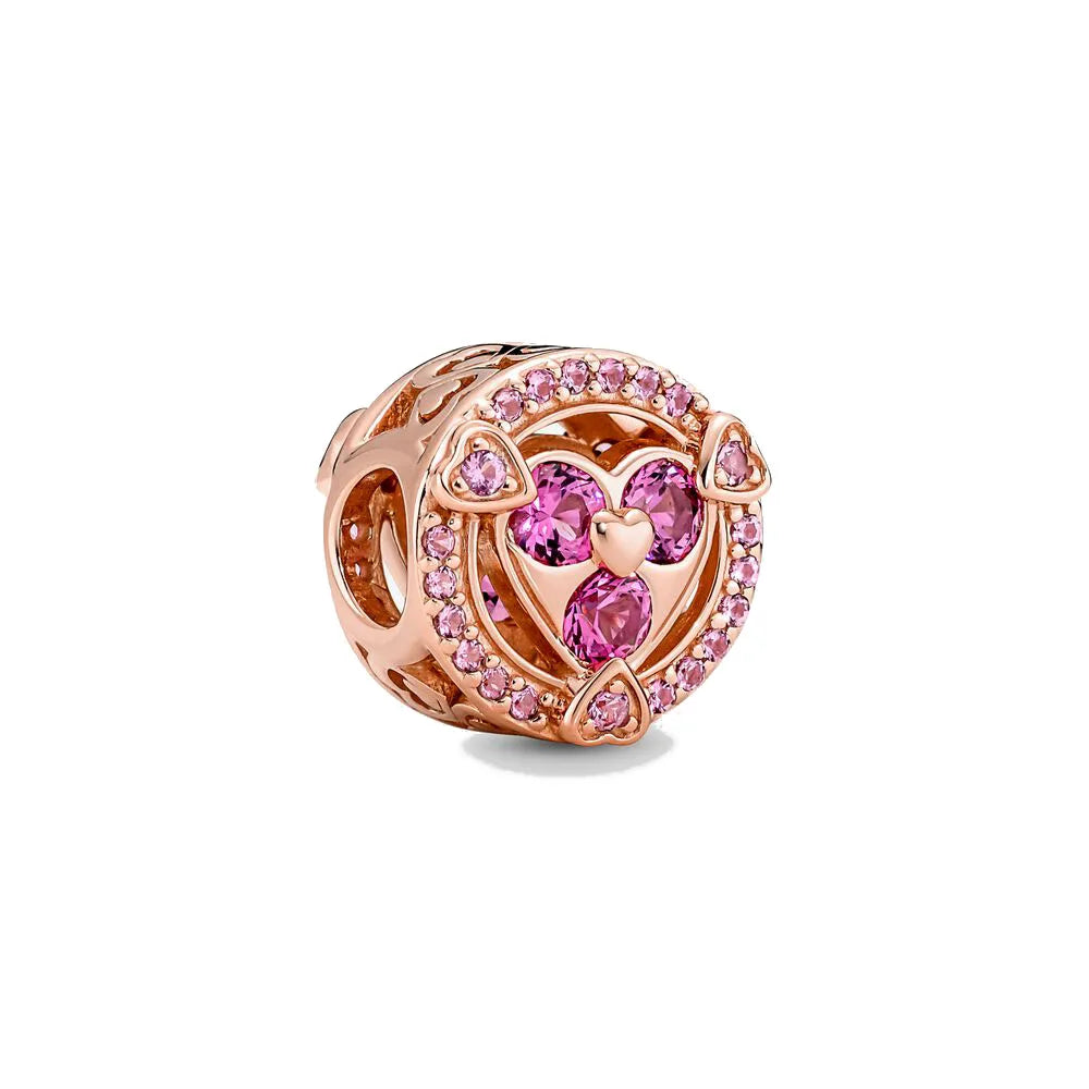 Rose Gold Padlock Heart Key Pendant Necklace for Women 925 Silver with Zircon Beads P1058