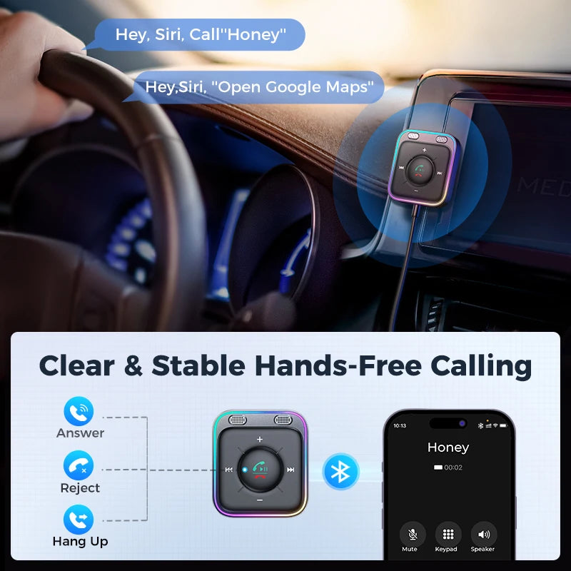 Joyroom Bluetooth 5.4 Car Adapter with Dual ENC Noise Cancellation Mics 3.5mm AUX Wireless Audio Receiver