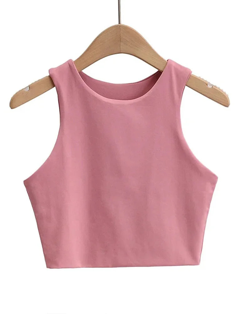 2025 Summer Women Slim Sleeveless O Neck Tank Tops Nylon