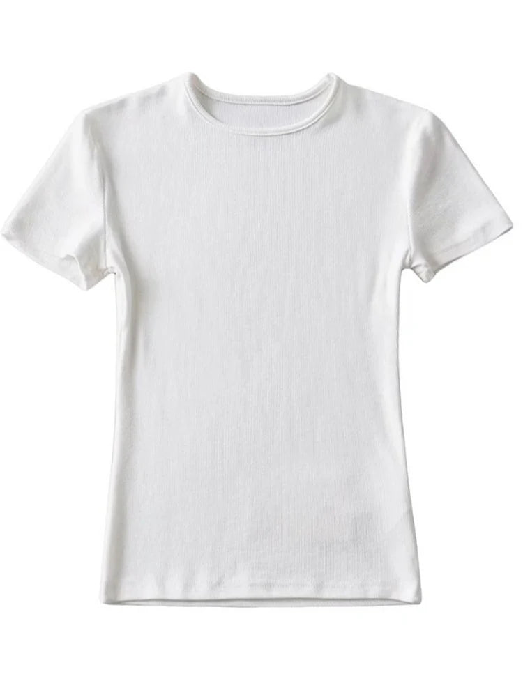 Slim Cotton Blend Cropped Tee For Women O Neck Summer