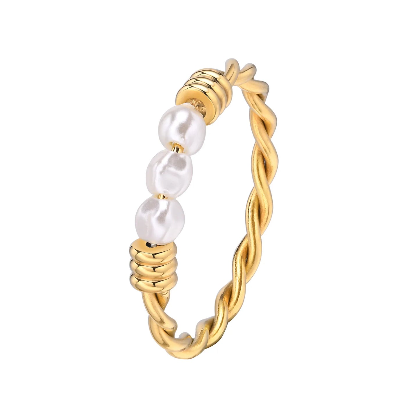 Elegant Gold-Plated Braided Pearl Ring for Women - Stackable Wedding or Party Jewelry