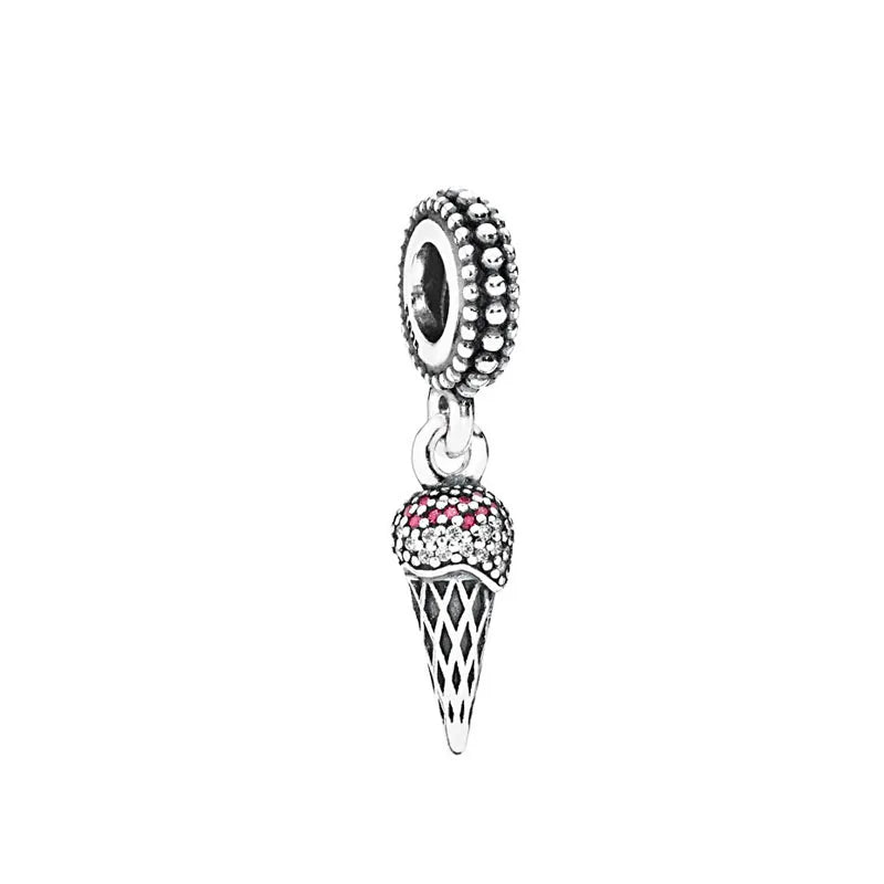 New 925 Silver Pink Purple Bead Ice Cream Pendant for European Original Bracelet DIY Exquisite Jewelry