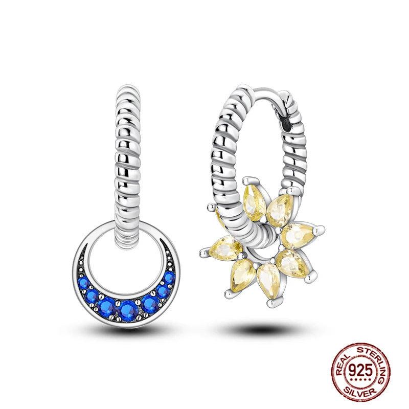Blue Zircon 925 Sterling Silver Hoop Earrings Star Moon Butterfly Jewelry LTE290