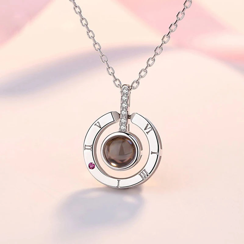 I Love You In 100 Languages Projection Necklace Gift For Women yuanxing-Silver