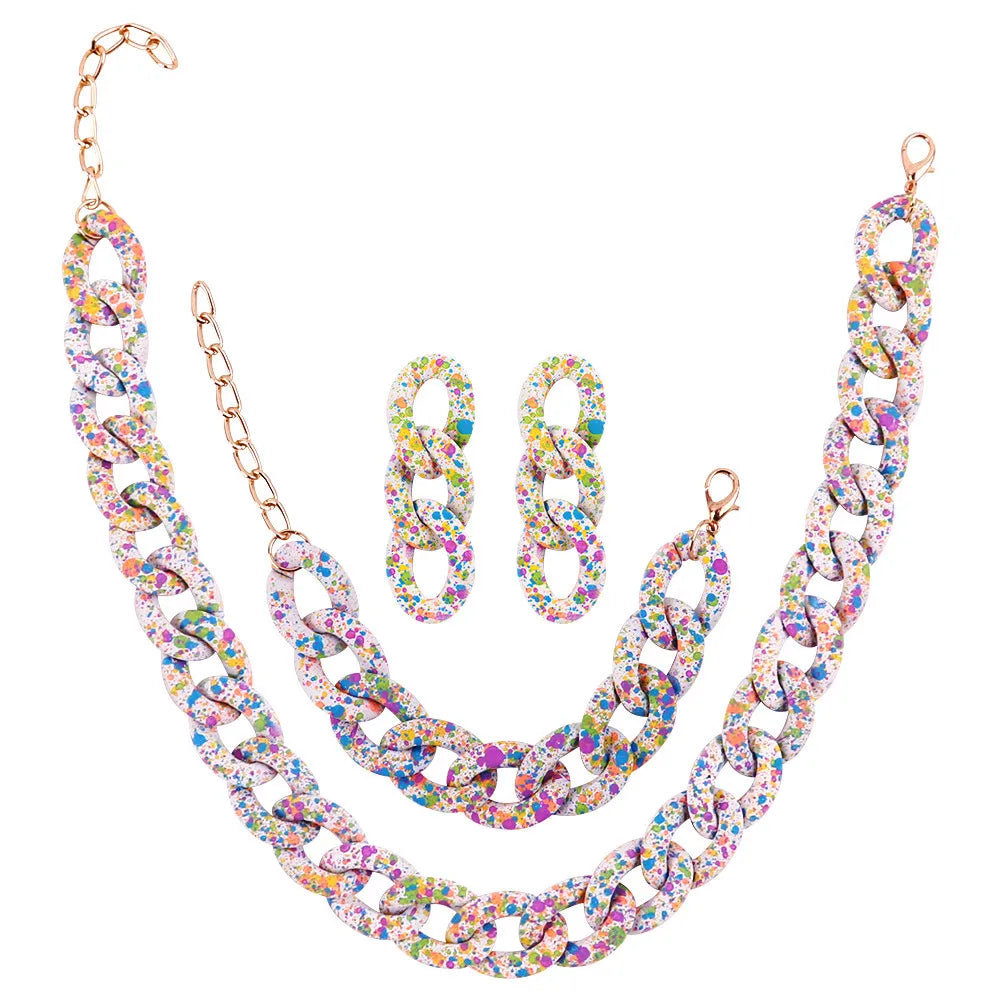 FishSheep Bohemian Candy Color Choker Necklace and Earrings Set for Women 2022 Fashion Jewelry