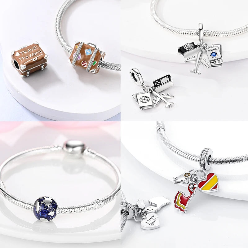 925 Silver Paris Plane Travel Charms for Bracelet Jewelry