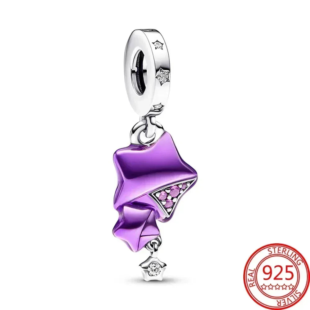 925 Sterling Silver Purple Star Animal Heart Flower Charms Beads for DIY Necklace and Bracelet Jewelry Gift