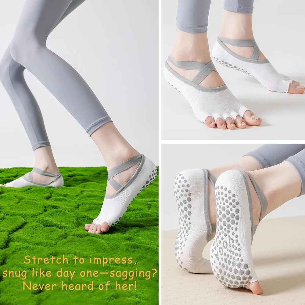 Women Open Toe Anti Slip 5 Toe Yoga Socks With Grips