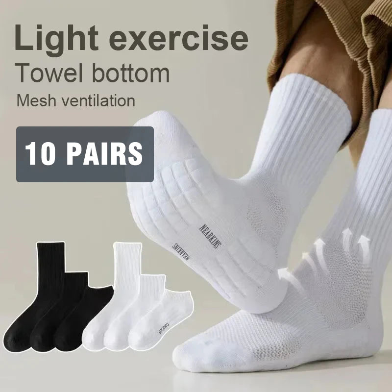 10 Pairs Men’s Thickened Cotton Winter Sports Socks Velvet Towel Bottom Mid Tube Basketball Socks