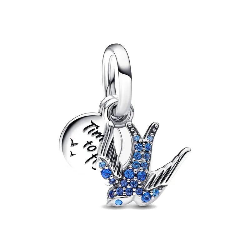 European Mother's Day Love Heart Spring Blue Pendant Bead Charm Jewelry for Women