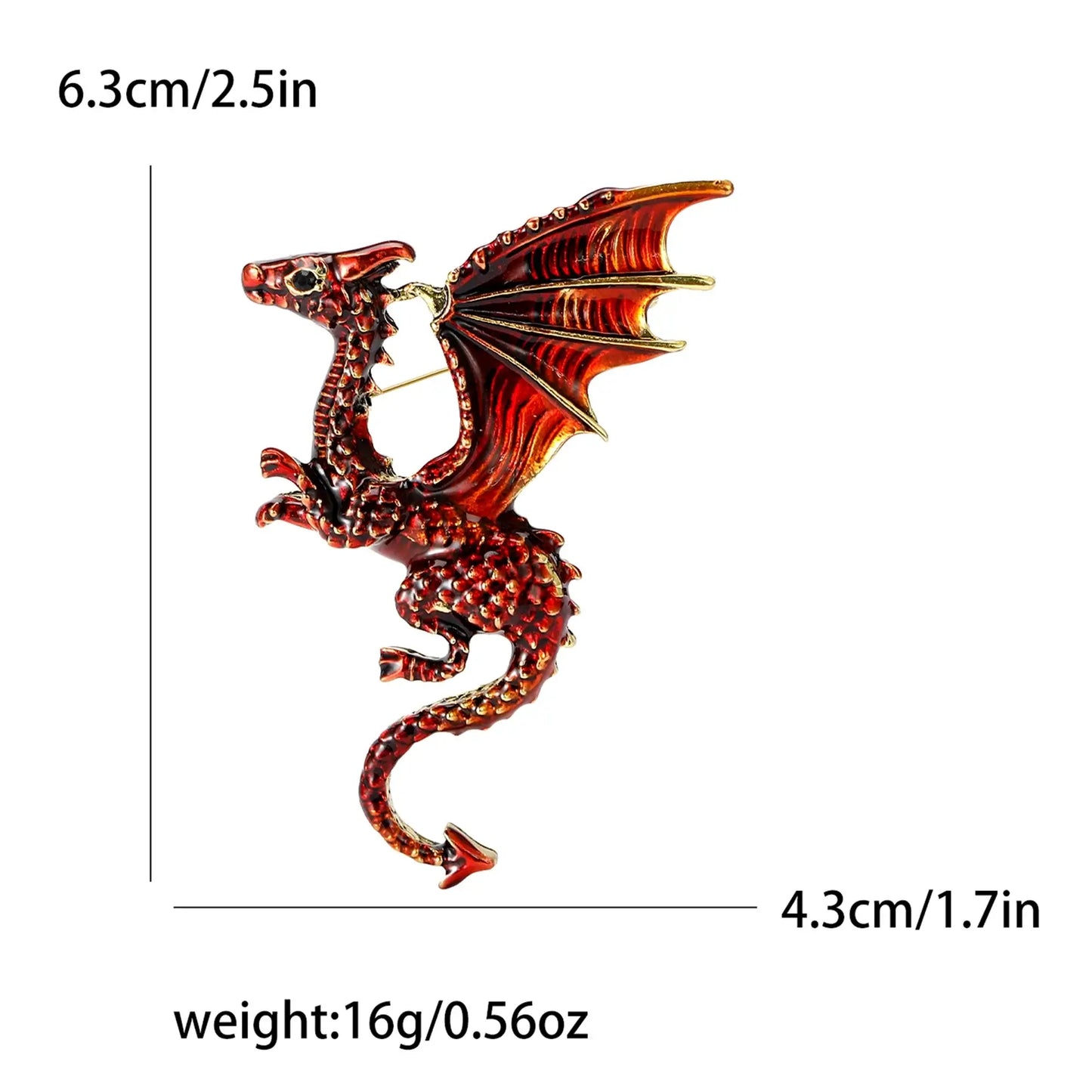 Enamel Dragon Pins for Women Rhinestone Brooch Jewelry Red4211