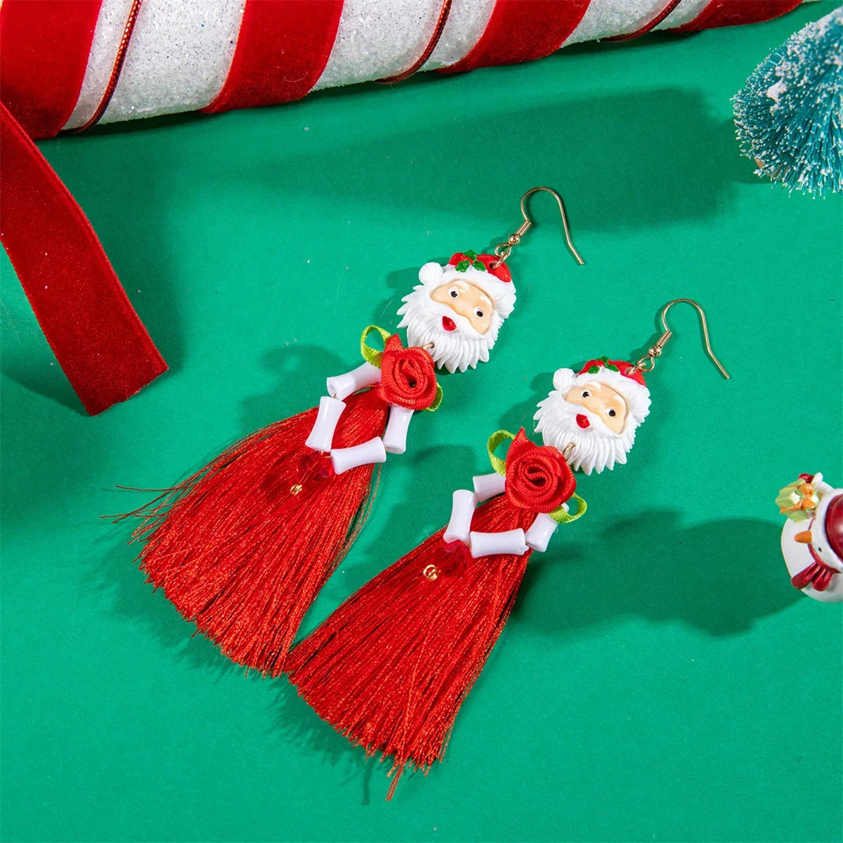 Bohemian Santa Claus Tassel Earrings for Women - Festive Fringe Xmas Party Jewelry