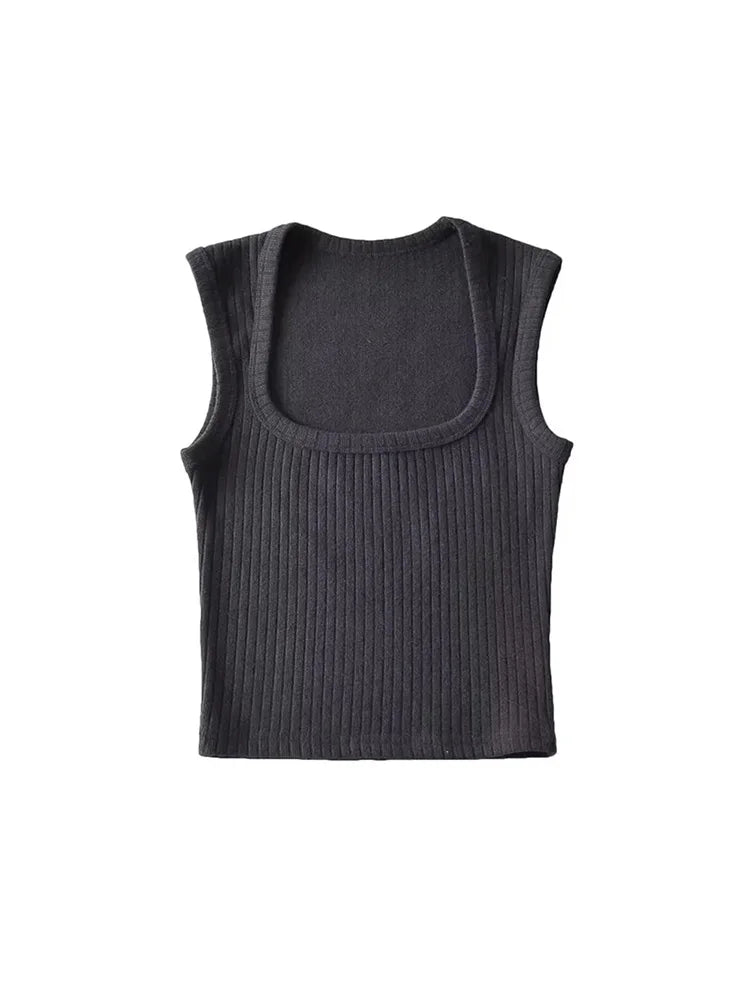 Dozw Elastic Knit Crop Top For Women Solid Summer Sleeveless