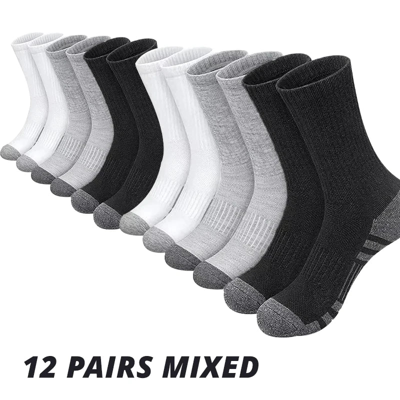 6 or 12 Pairs Men's Outdoor Gym Socks Soft Comfortable Ground-Grip Football Crew Socks Large Size