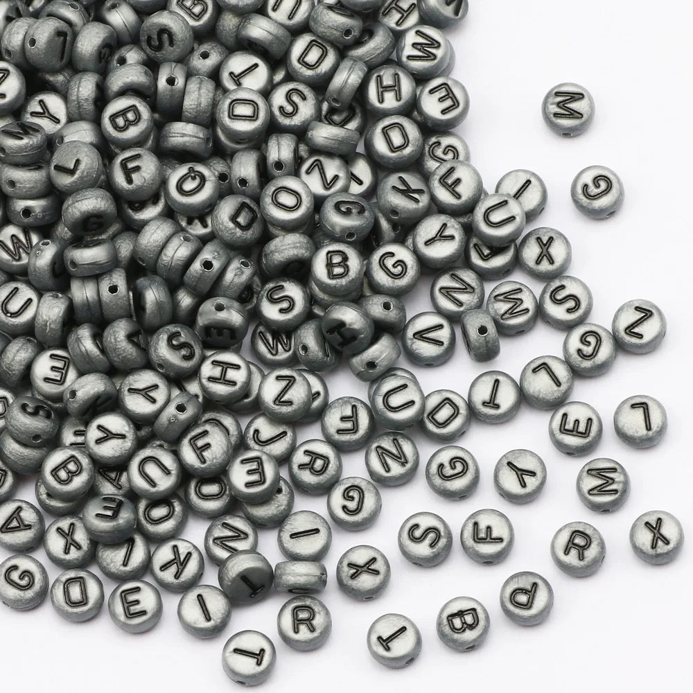 Gold Color Acrylic Spacer Beads with Black Letter Charms for Jewelry Making and DIY Crafts