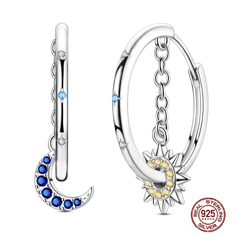 Blue Zircon 925 Sterling Silver Hoop Earrings Star Moon Butterfly Jewelry LTE453