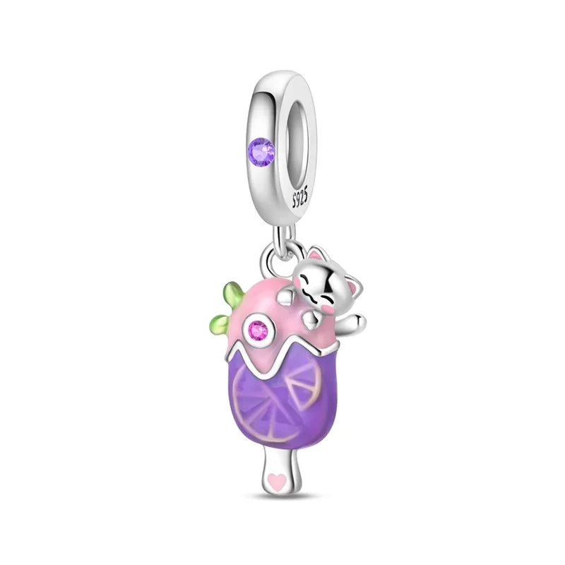 925 Sterling Silver Summer Charms Beads Ice Cream Fruit Candy Cake Zircon DIY Jewelry for Necklace and Bracelet Gifts