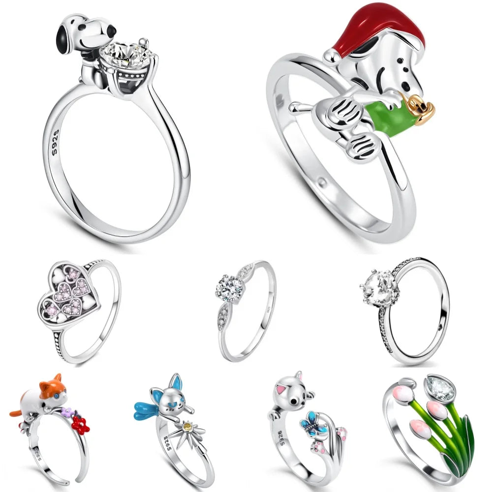 Exquisite 925 Silver Dog Flower Heart-Shaped Ring for Women Perfect for Wedding Parties