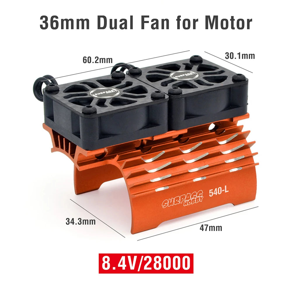 SURPASS HOBBY RC Motor Fan Cooling Heatsink for 380 390 540 550 36mm Dual Fan Orange