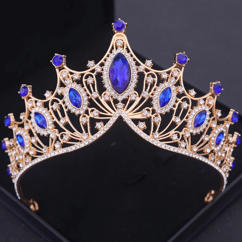 Crystal Crown Bridal Jewelry Set - 3Pcs Rhinestone Necklace & Earring Accessories Blue 1