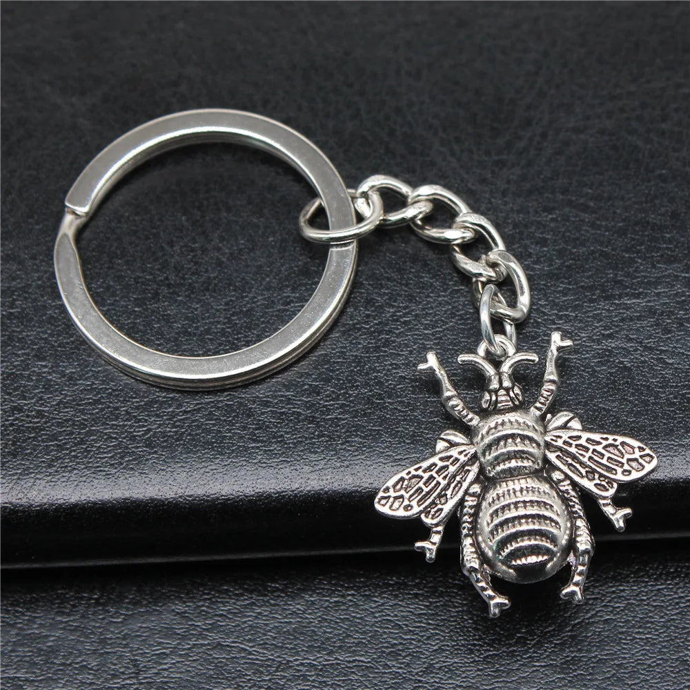 Vintage Bee Pendant Keychain for Men in Antique Bronze and Silver