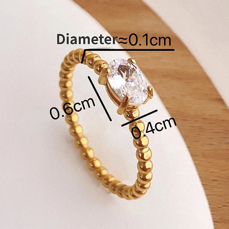 Elegant Minimalist Oval Zircon Rings for Women in 18k Gold-Plated Stainless Steel
