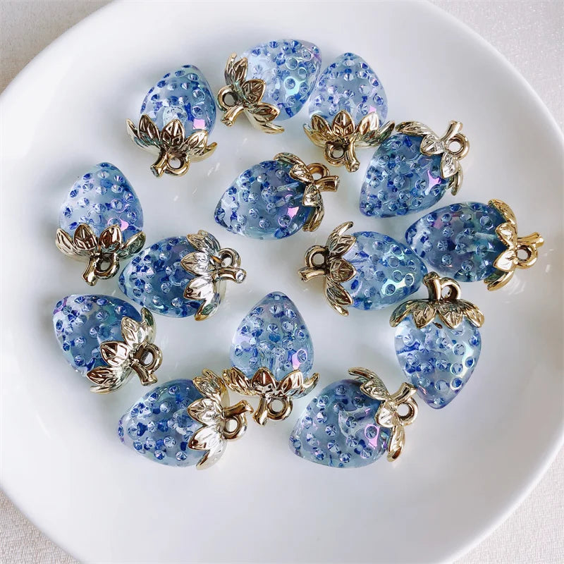 Vibrant 3D Strawberry Resin Charms Set for DIY Jewelry Making