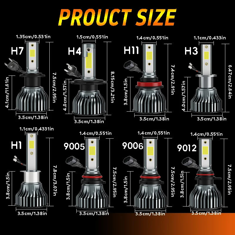 Heyword 90W 30000LM Turbo LED Universal Car Headlight Bulbs