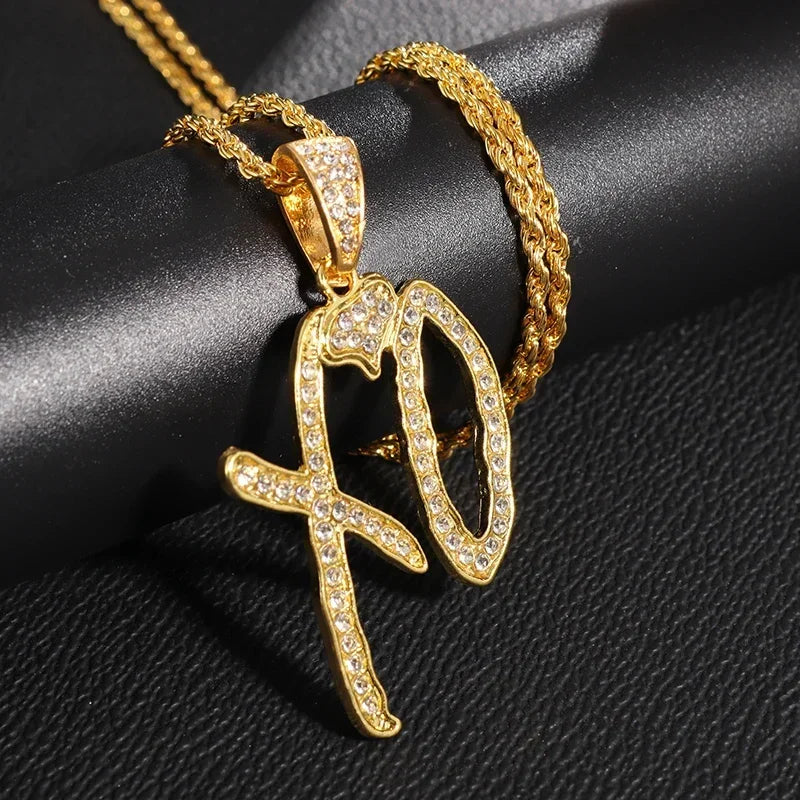 Cubic Zirconia Hip Hop XO Pendant Necklace for Men and Women
