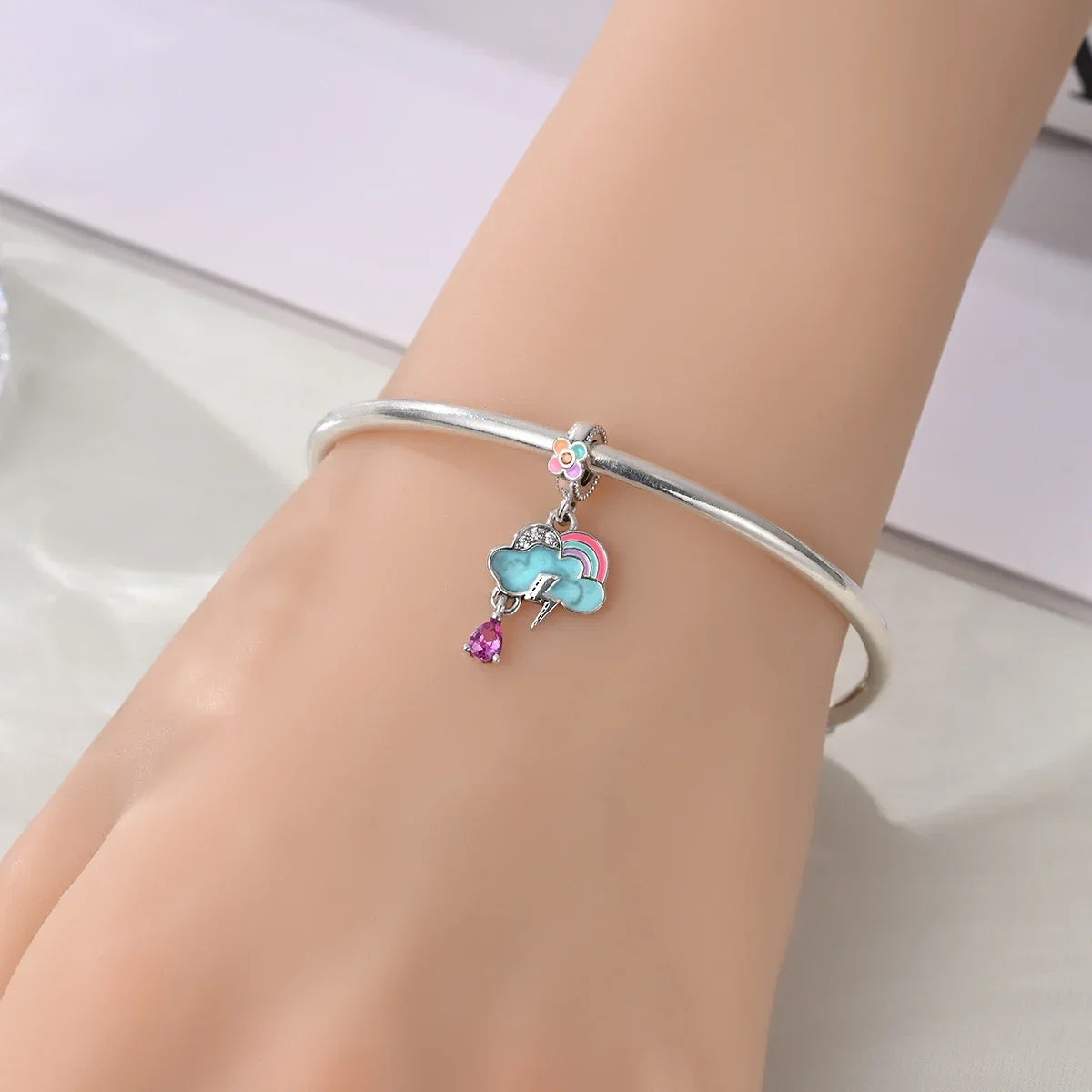 925 Sterling Silver Colorful Rainbow Stars Moon Sun Charm for Women DIY Fine Jewelry Pendant Bracelet Necklace