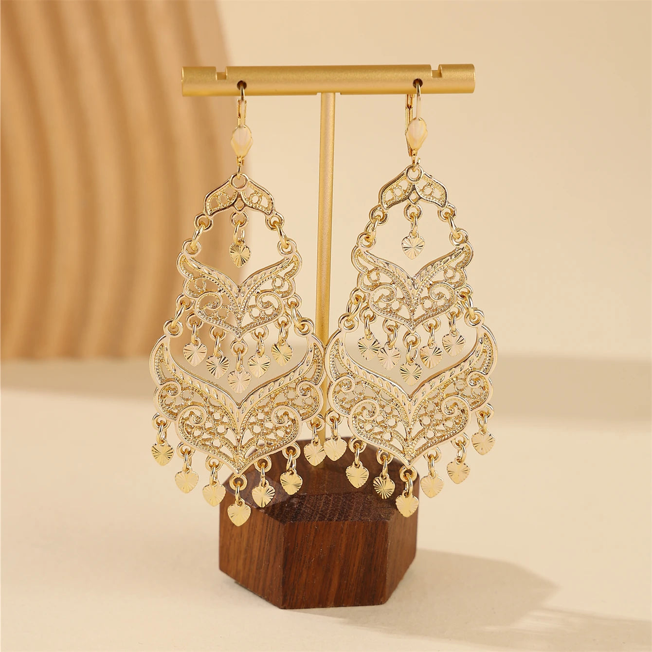 Moroccan Style Heart Pendant Hollow Drop Earrings for Women Wedding Jewelry