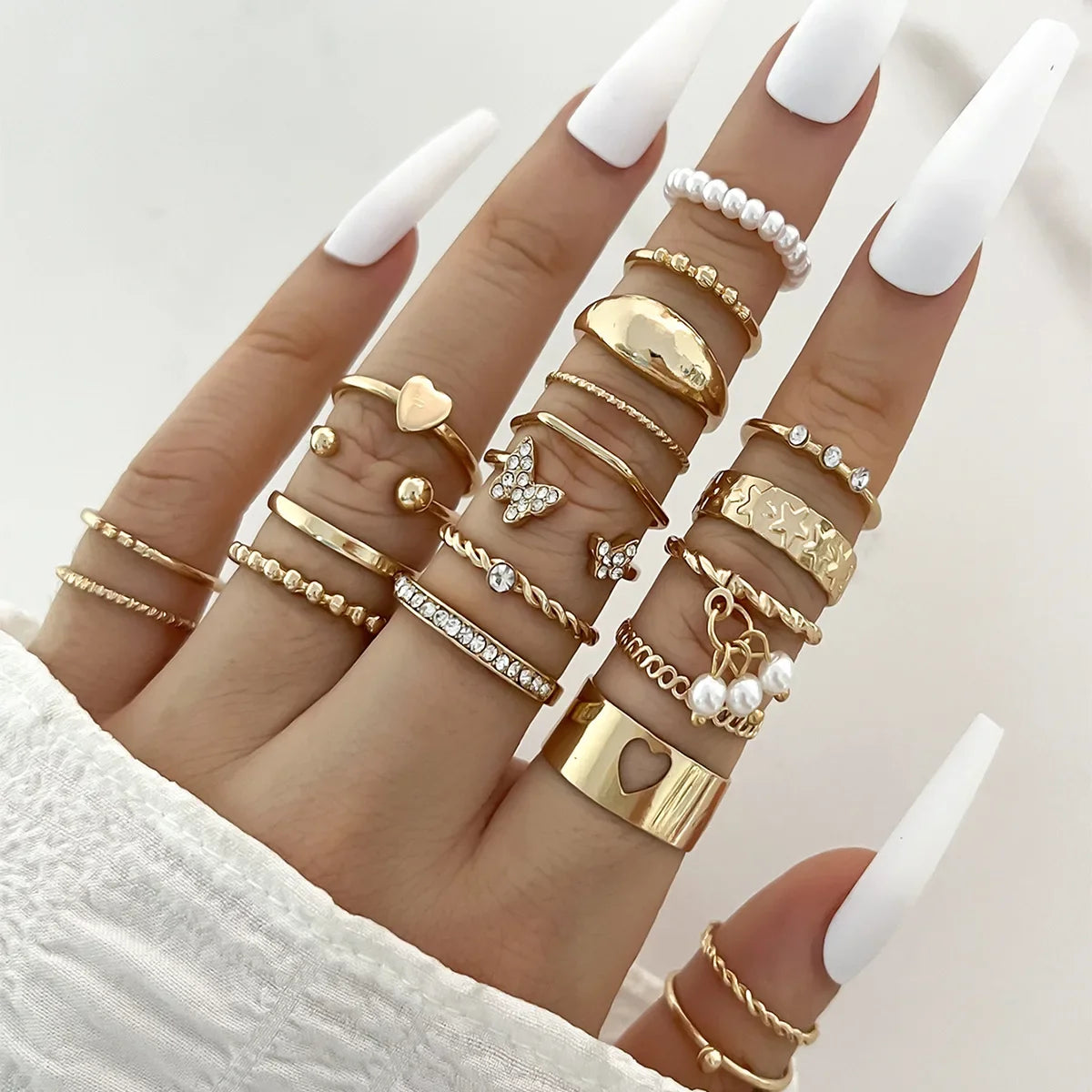 Silver Geometric Knuckle Rings Set for Women with Eye Cross Sun Moon Leaf Charms Boho Jewelry